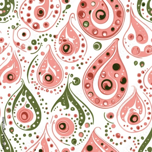 A pattern of pink and green flowers with green stems