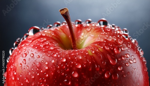 crisp red apple skin with tiny water droplets beading up on its surface
