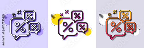 Discounts chat bubbles line icon. Halftone dotted pattern. Gradient icon with grain shadow. Sale offer sign. Promotion price symbol. Line discounts chat icon. Various designs. Vector