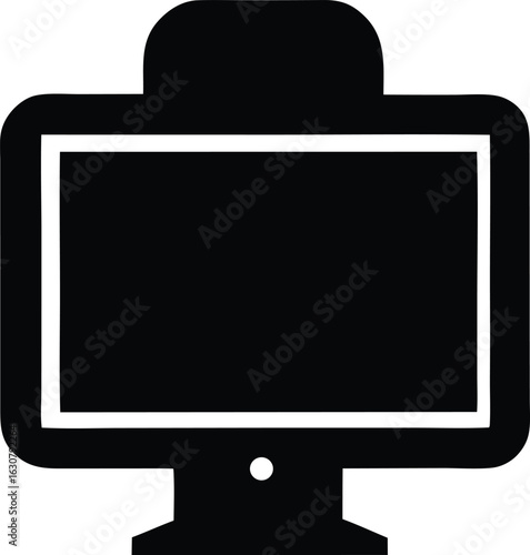 Black computer monitor silhouette icon with a webcam, representing modern display technology.