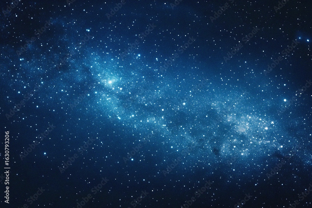 Obraz premium Starry sky background, blue night sky full of stars, glowing stars in the dark space, starry background, dark night, stars in the distance, starlight, dark background with a blue glow, night sky. 