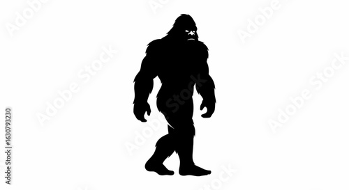 Walking silhouette of a legendary forest giant. Vector illustration of a mythical ape-man cryptid on a white background.