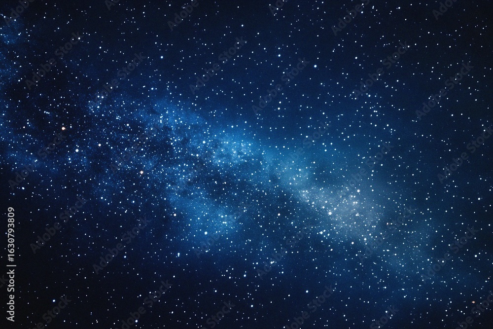 Fototapeta premium Starry sky background, blue night sky full of stars, glowing stars in the dark space, starry background, dark night, stars in the distance, starlight, dark background with a blue glow, night sky. 