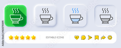 Doppio coffee icon. Neumorphic, Flat shadow, 3d buttons. Hot drink sign. Beverage symbol. Line doppio icon. Social media icons. Vector