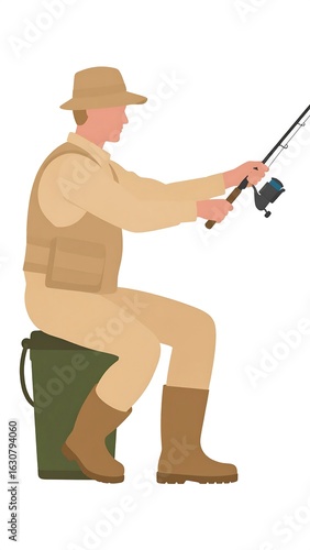 Fisherman seated with fishing rod