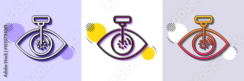 Eye laser surgery line icon. Halftone dotted pattern. Gradient icon with grain shadow. Oculist clinic sign. Optometry vision symbol. Line eye laser icon. Various designs. Vector
