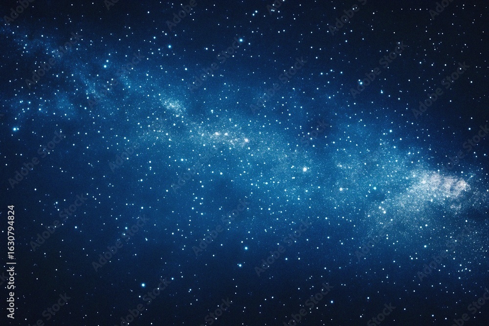Obraz premium Starry sky background, blue night sky full of stars, glowing stars in the dark space, starry background, dark night, stars in the distance, starlight, dark background with a blue glow, night sky. 