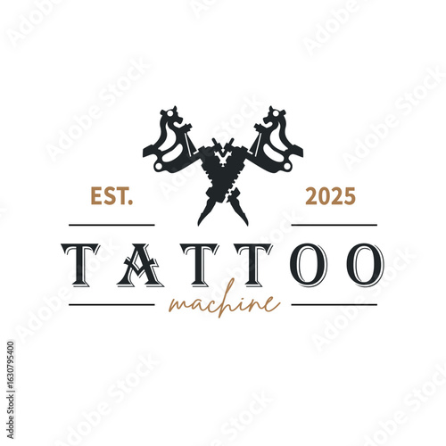 black silhouette illustration logo tattoo machine with vintage old retro minimalist concept template symbol tattoo studio design