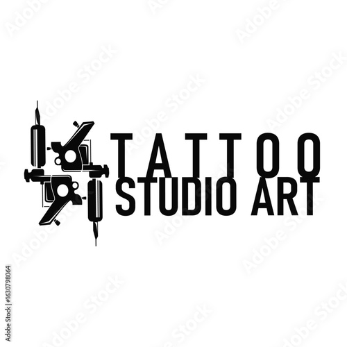 black silhouette illustration logo tattoo machine with vintage old retro minimalist concept template symbol tattoo studio design
