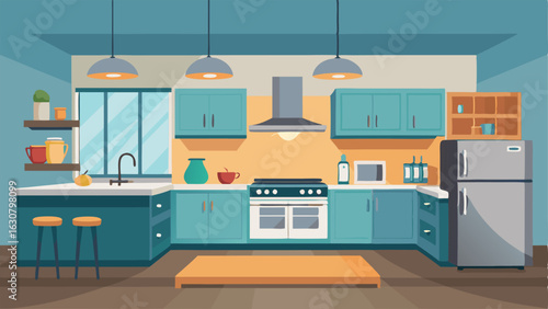A modern kitchen with stainless steel appliances and ample counter space