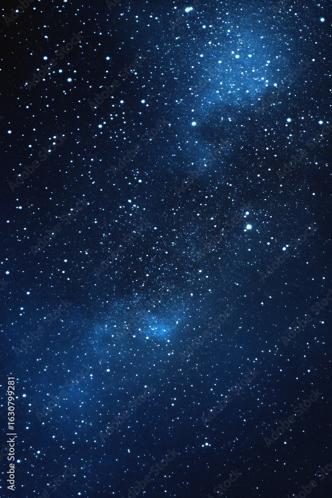 Fototapeta premium Starry sky background, blue night sky full of stars, glowing stars in the dark space, starry background, dark night, stars in the distance, starlight, dark background with a blue glow, night sky. 