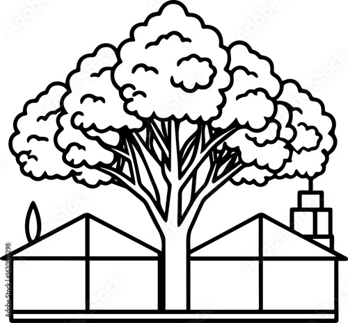 Tree nursery black outline vector and illustration, coloring book page