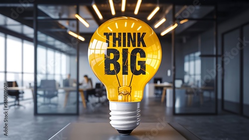 Creative light bulb with think big motivation text in modern office