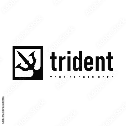 Trident logo weapon concept,  pitchfork weapon as a symbol of poseidon, neptune, the god of the sea, design illustration concept for product brand, shop, template and poster