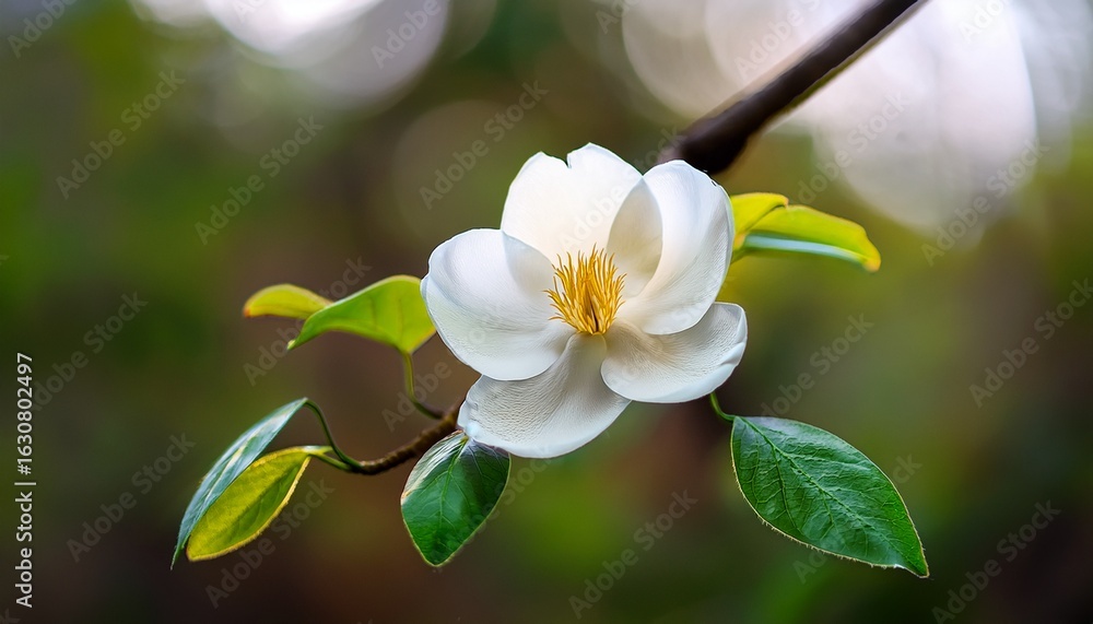 Obraz premium a close up shot of a single white flower blooming on a tree branch