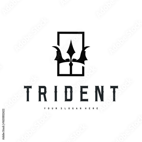 Trident logo weapon concept,  pitchfork weapon as a symbol of poseidon, neptune, the god of the sea, design illustration concept for product brand, shop, template and poster