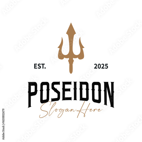 Trident logo weapon concept,  pitchfork weapon as a symbol of poseidon, neptune, the god of the sea, design illustration concept for product brand, shop, template and poster
