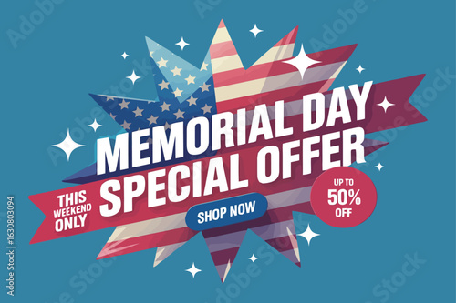 Vector art of memorial day special offer with up to 50 off discount