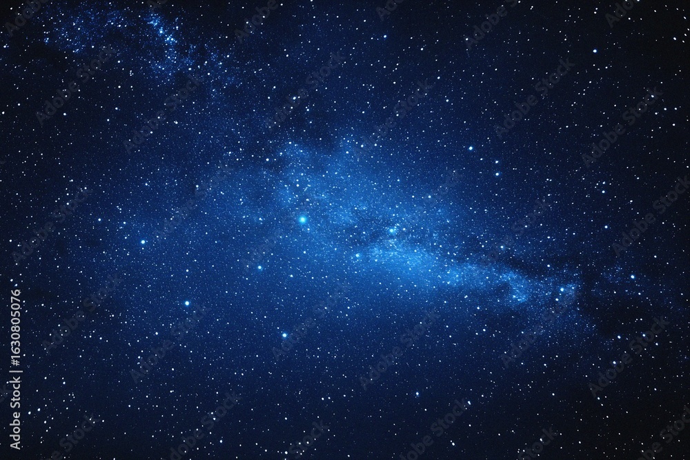 Obraz premium Starry sky background, blue night sky full of stars, glowing stars in the dark space, starry background, dark night, stars in the distance, starlight, dark background with a blue glow, night sky. 