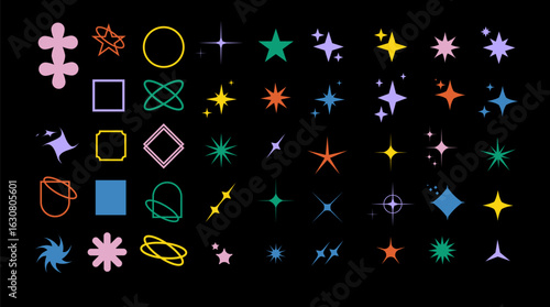 Brutalist shapes for swiss minimal style design. Trendy geometric postmodern primitive figures. Brutalist bauhaus contemporary star line and forms. Vector