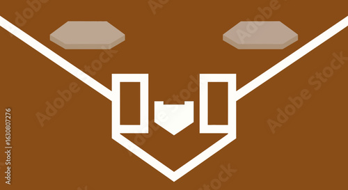 Baseball diamond field with bases and home plate on a brown background.