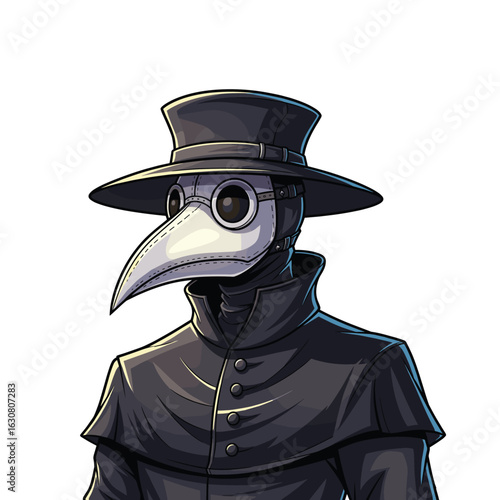 Medieval Plague Doctor in Mask and Hat