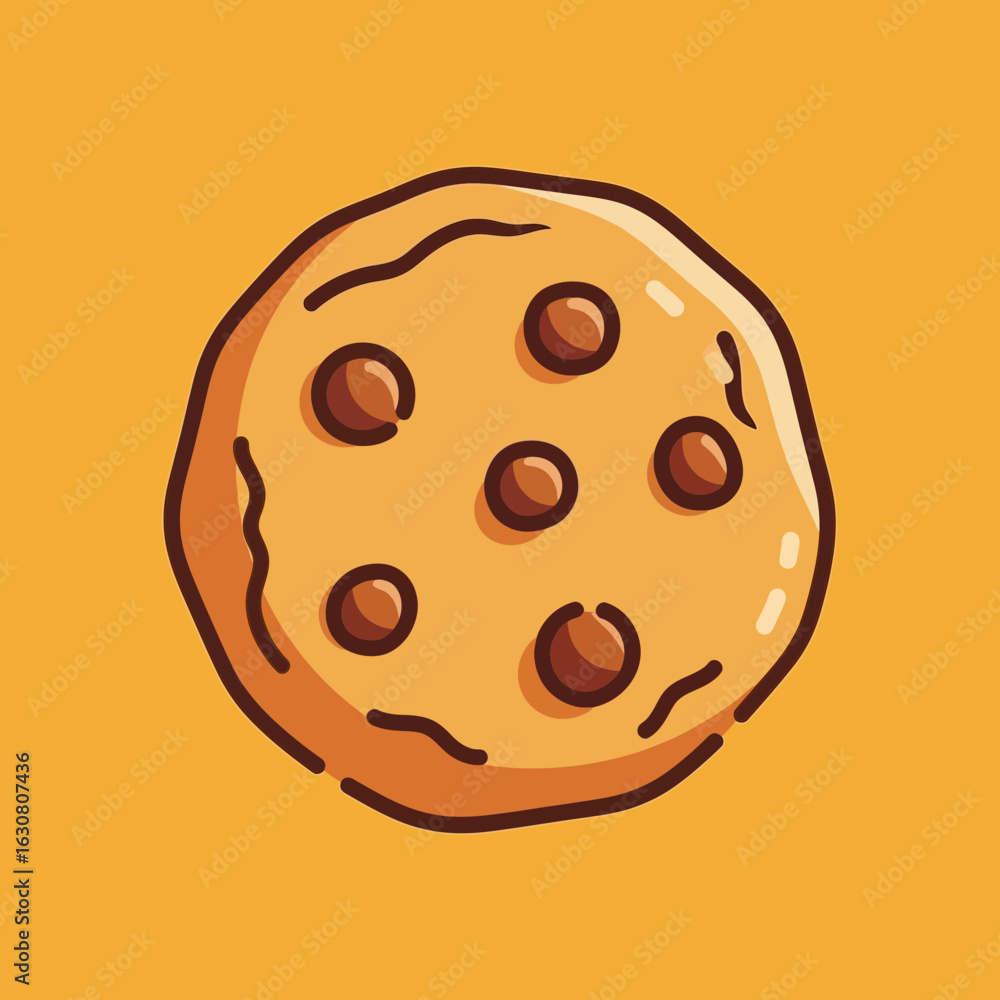 Fototapeta premium Delicious round chocolate chip cookie on a warm orange background, sweet snack.