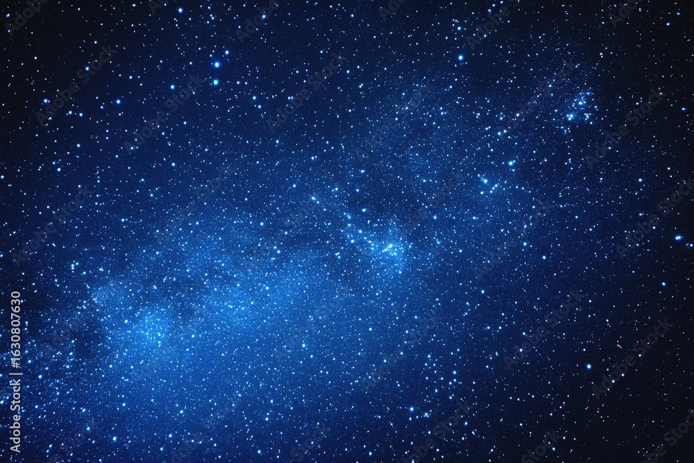 Fototapeta premium Starry sky background, blue night sky full of stars, glowing stars in the dark space, starry background, dark night, stars in the distance, starlight, dark background with a blue glow, night sky. 