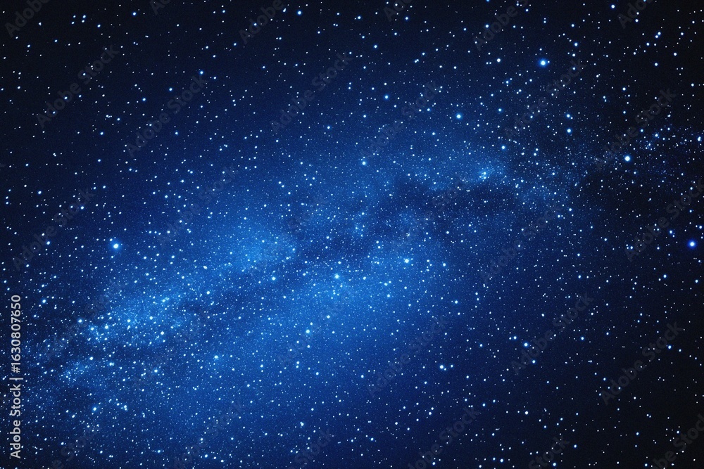 Fototapeta premium Starry sky background, blue night sky full of stars, glowing stars in the dark space, starry background, dark night, stars in the distance, starlight, dark background with a blue glow, night sky. 
