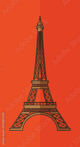 Iconic Eiffel Tower Landmark Icon on a Solid Orange-Red Background