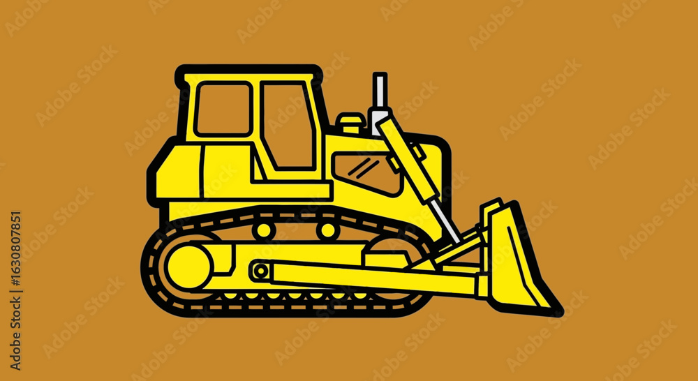 Naklejka premium Yellow Bulldozer Heavy Equipment with Blade on Brown Isolated Background