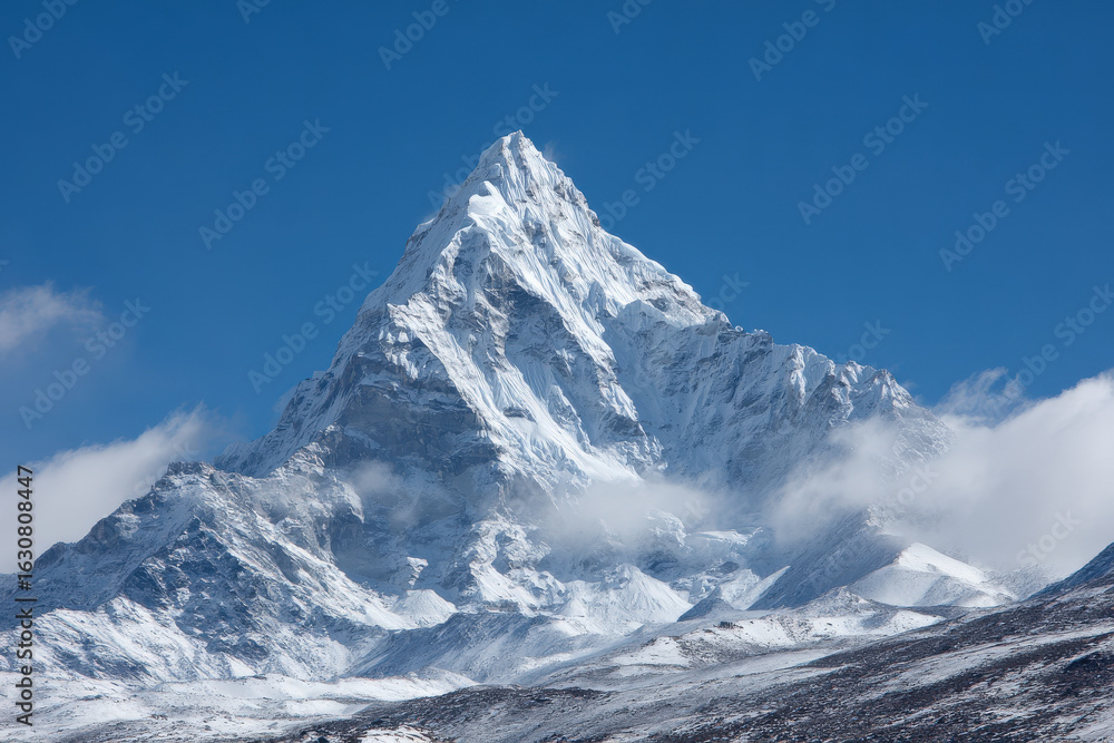 Naklejka premium explore breathtaking top mountains in world where humanity thrives harmoniously