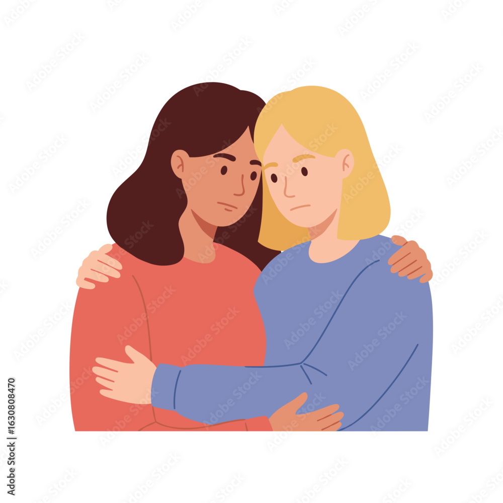 Obraz premium Two women embracing each other in emotional support and comfort 
