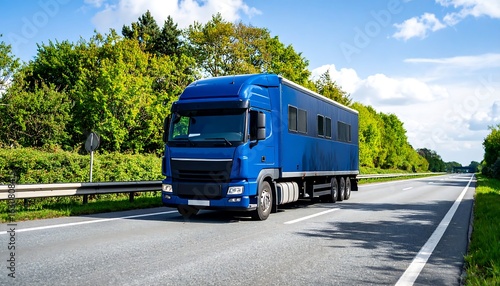 Wallpaper Mural Blue truck on highway with trees Torontodigital.ca