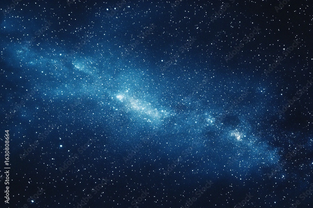 Fototapeta premium Starry sky background, blue night sky full of stars, glowing stars in the dark space, starry background, dark night, stars in the distance, starlight, dark background with a blue glow, night sky. 