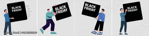 Illustration of a man holding a large black friday box