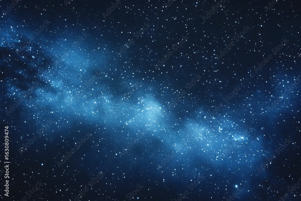 Obraz premium Starry sky background, blue night sky full of stars, glowing stars in the dark space, starry background, dark night, stars in the distance, starlight, dark background with a blue glow, night sky. 