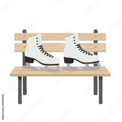 Vector illustration of ice skates on bench on white background