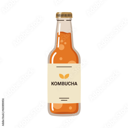 Vector illustration of kombucha in bottle on white background