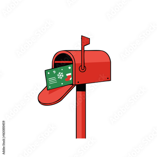 Vector illustration of mailbox with christmas card on white background