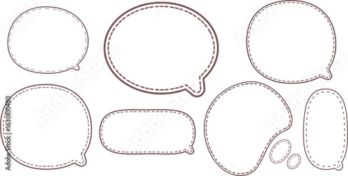 This is a collection of dark red-outlined speech bubbles.
The most prominent style features a double outline: a solid red line on the outside and a dashed red line on the inside.
