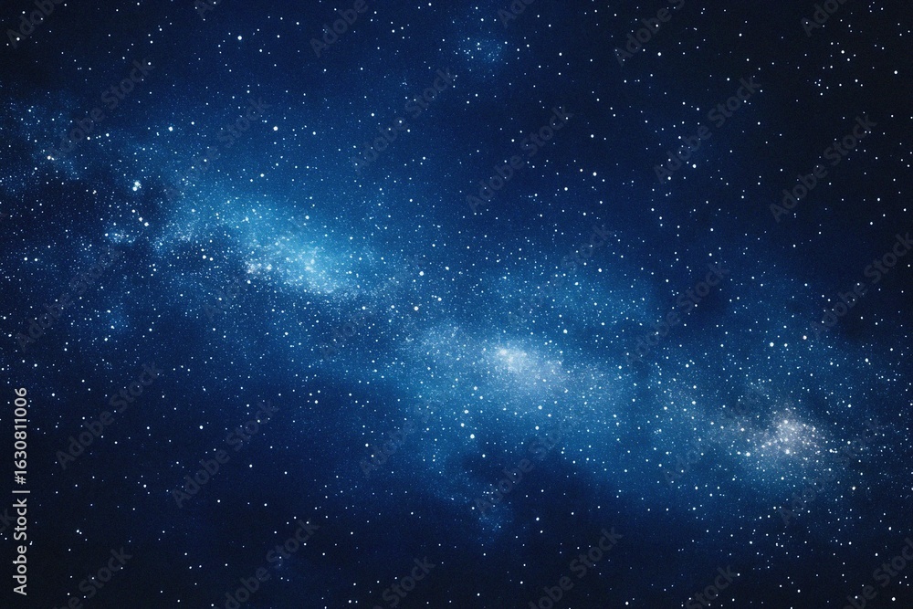 Fototapeta premium Starry sky background, blue night sky full of stars, glowing stars in the dark space, starry background, dark night, stars in the distance, starlight, dark background with a blue glow, night sky. 