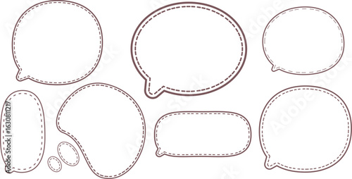 This is a collection of dark red-outlined speech bubbles.
The most prominent style features a double outline: a solid red line on the outside and a dashed red line on the inside.
