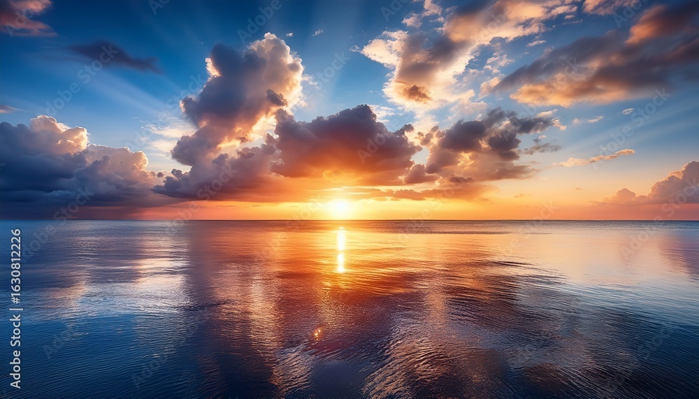 Fototapeta premium mindfulness concept stunning sunrise over the ocean with vibrant colors and dramatic clouds reflecting on the water