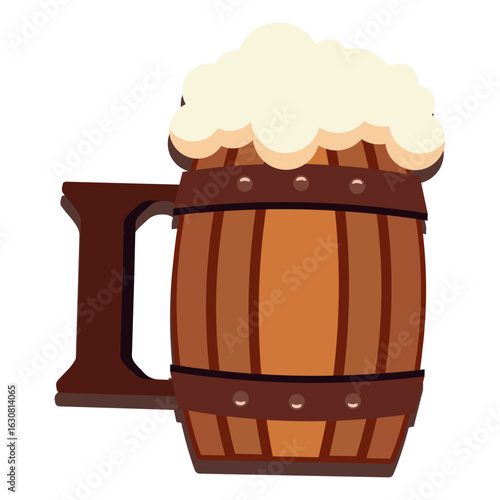 Wooden beer barrel mug. Vector