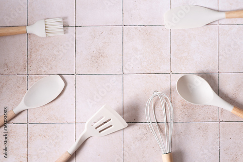 range of kitchen silicone spatulas ready for sale. Pattern made from cooking utensil set.