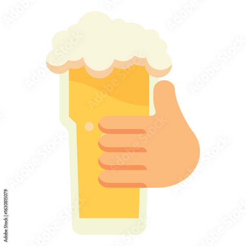 Thumbs up behind beer glass. Vector