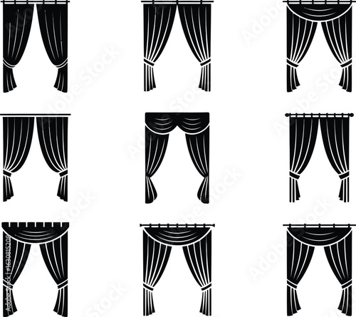 Collection of Black Curtain Icons drapes window
