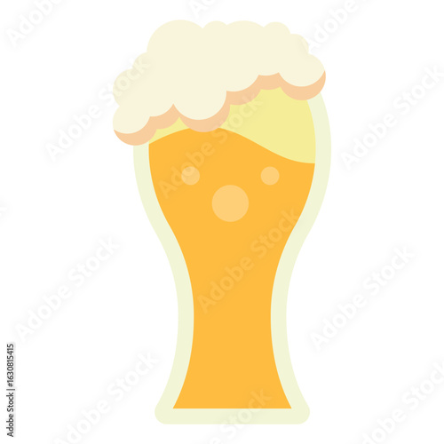 Overflowing pilsner beer glass. Vector