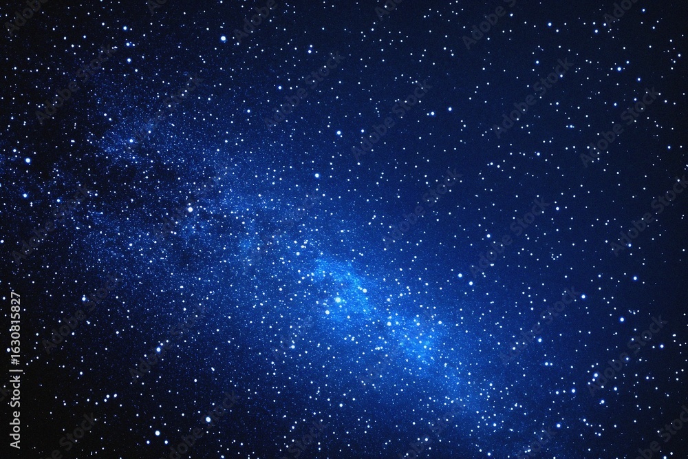 Obraz premium Starry sky background, blue night sky full of stars, glowing stars in the dark space, starry background, dark night, stars in the distance, starlight, dark background with a blue glow, night sky.
